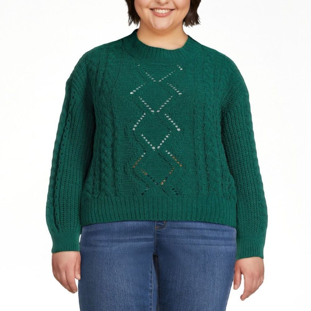 No Boundaries Juniors’ Mock Neck Cable Knit Sweater Evergreen Size XXXL 21